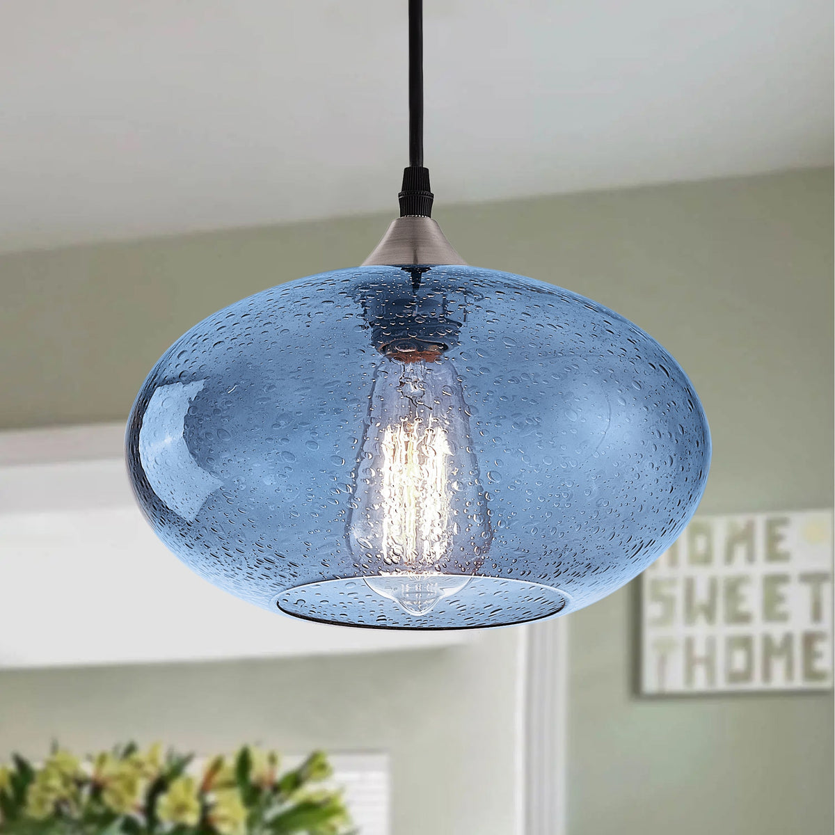 1-Light Oval Glass Shade Pendant Lighting