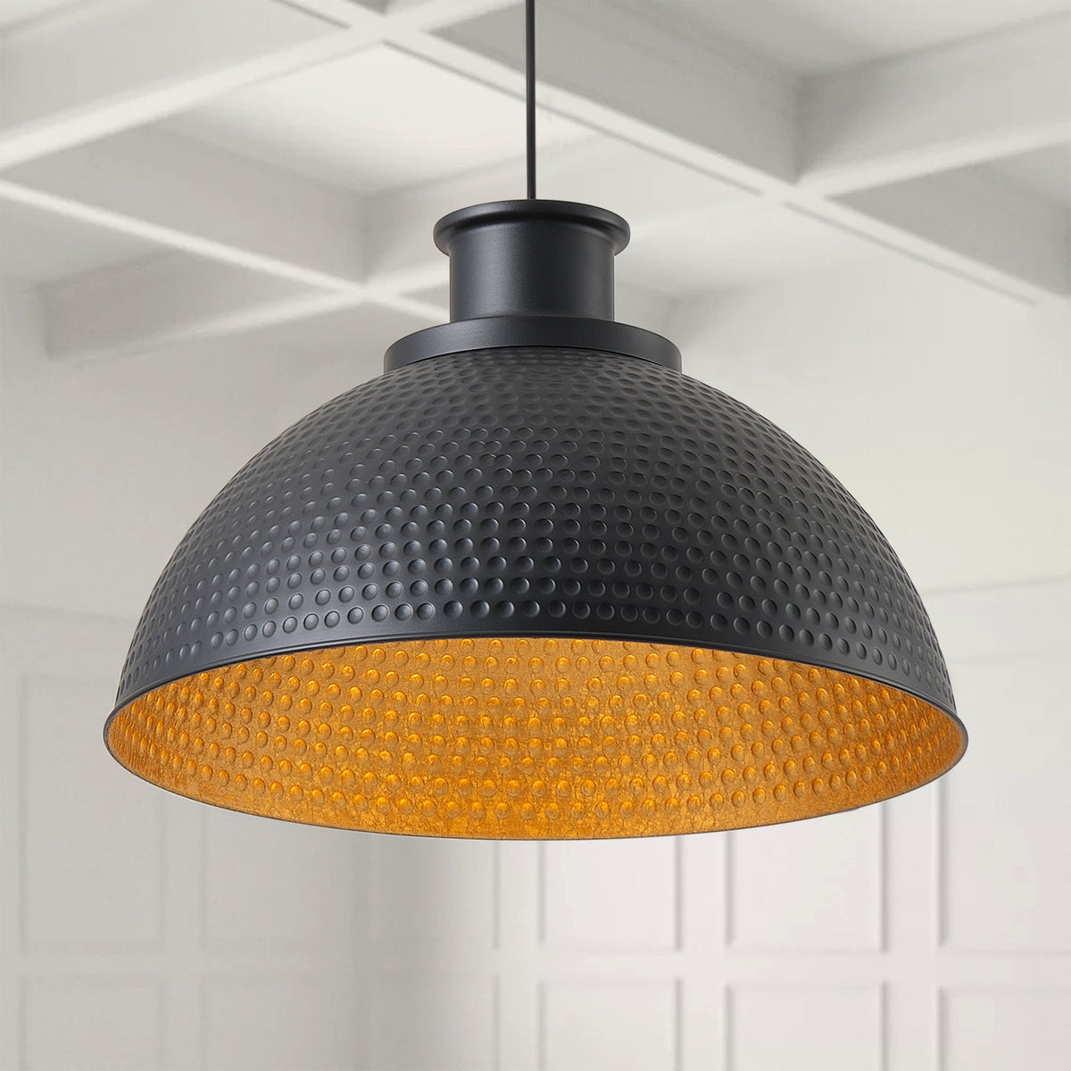 1-Light Black Exterior Gold Interior Bowl Pendant Light