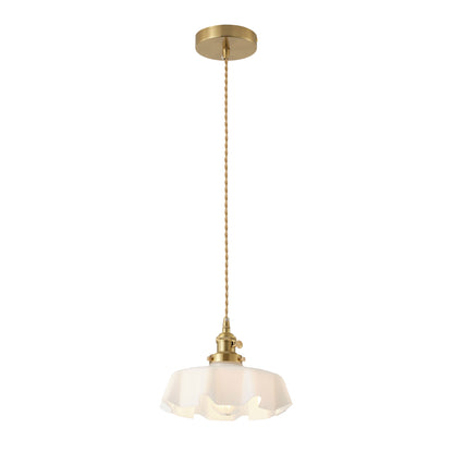 1 Light Vintage Brass Pendant Light With Opal Glass