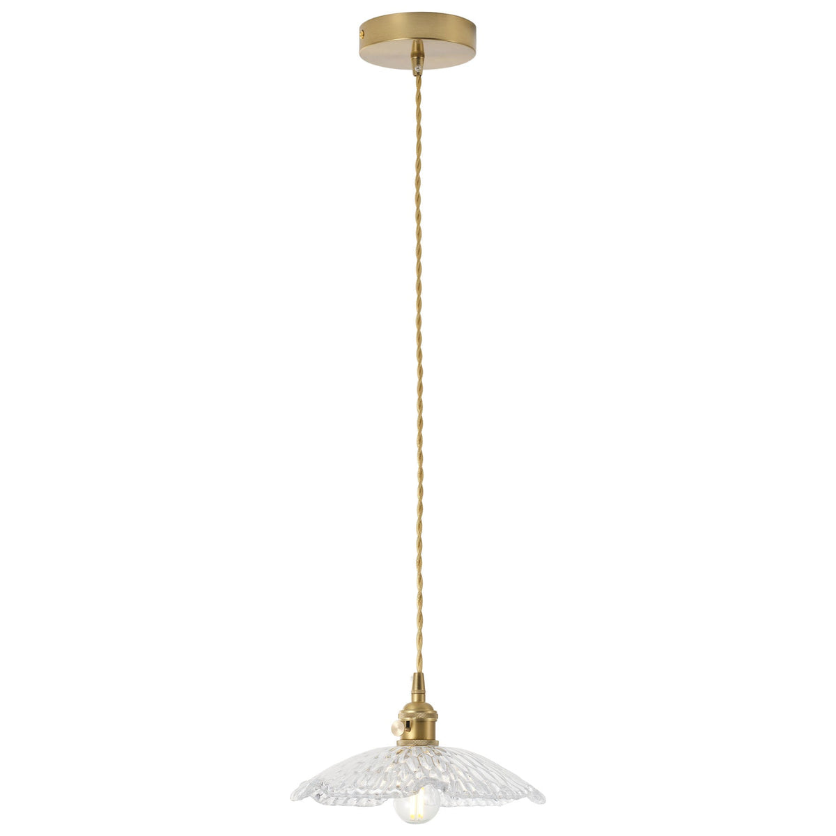 1-Light Clear Pleated Scalloped Glass Pendant Light