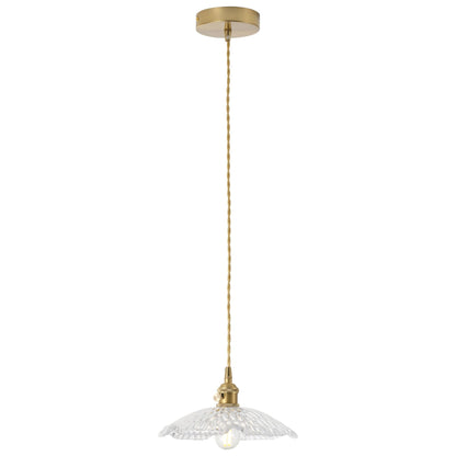 1-Light Clear Pleated Scalloped Glass Pendant Light