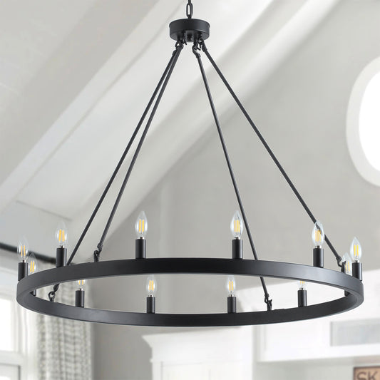 12-Lights Vintage Wagon Wheel Chandelier