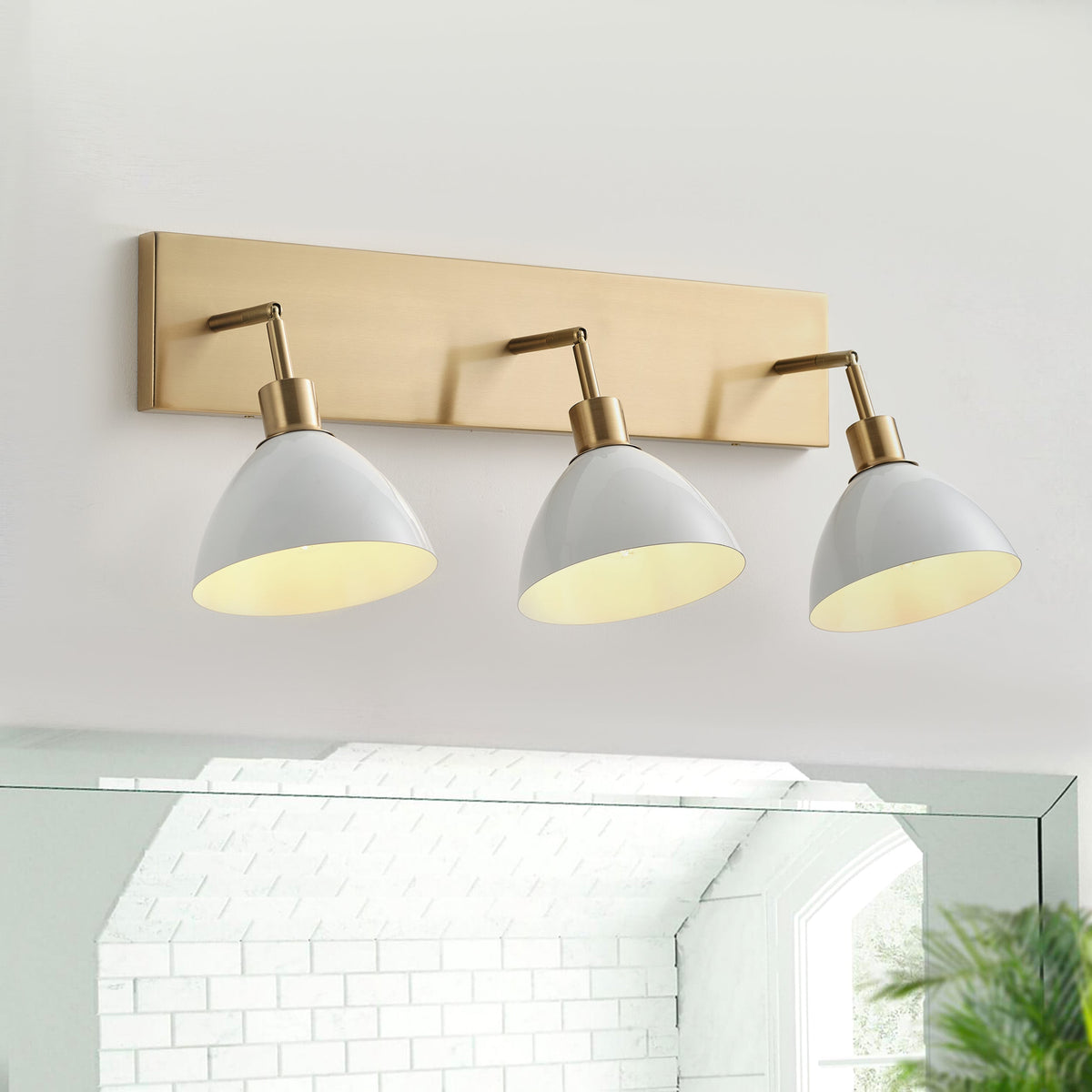 3-Lights Cream Round Shape Glass Shade Bathroom Vanity Lighting