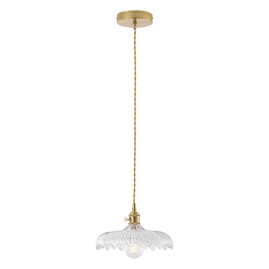 1 Light Gold Glass Pendant Light With Wide Clear Shade For Bedroom Entryway Hallway