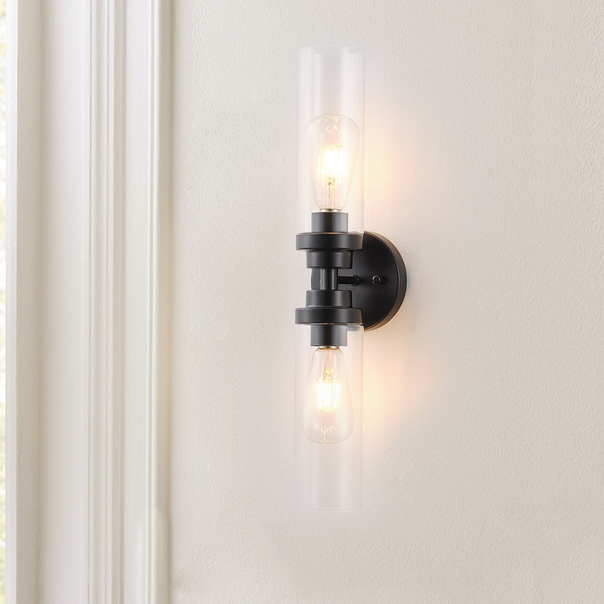 2-Light Clear Glass Cylindrical Shade Wall Sconces