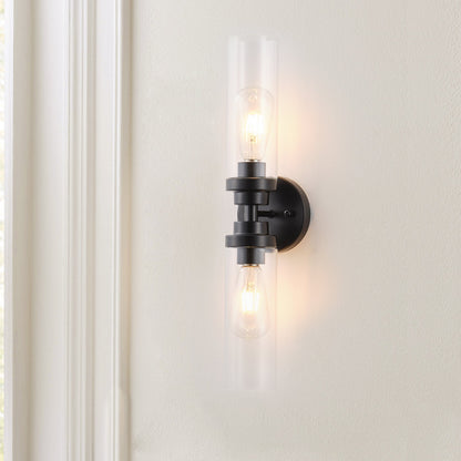 2-Light Clear Glass Cylindrical Shade Wall Sconces
