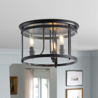 3-Lights Spherical Glass Shade Flush Mount Lighting