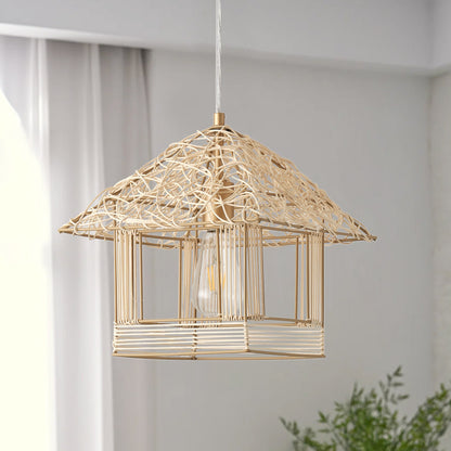 1-Light House Shape Lampshade Openwork Design Pendant Lighting