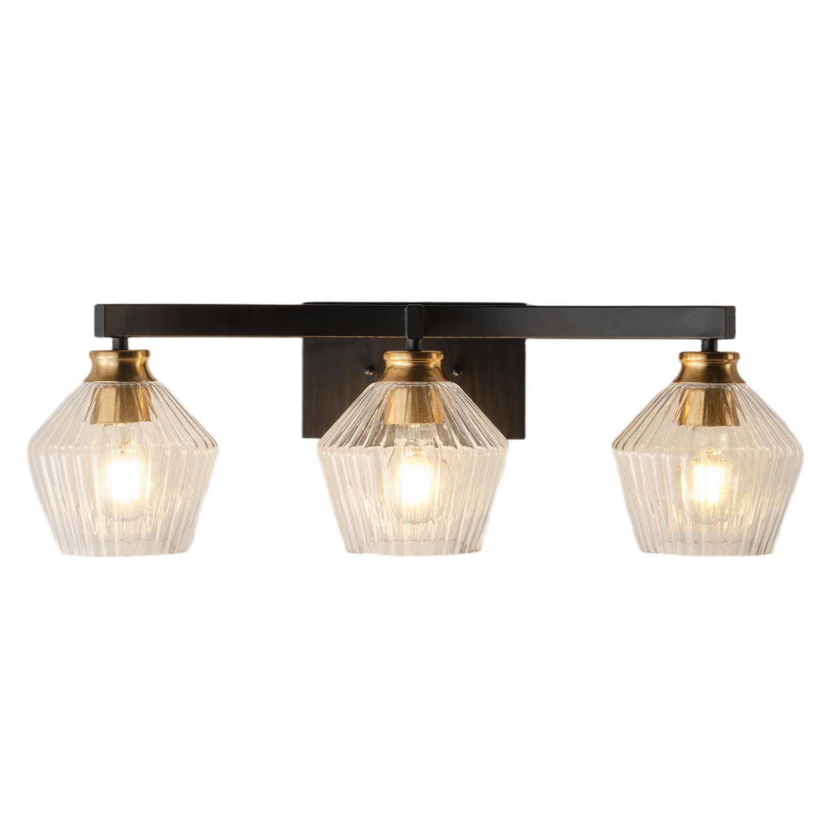 3-Light & 4-Light  Black Bathroom Vanity Light with Ribbed Glass