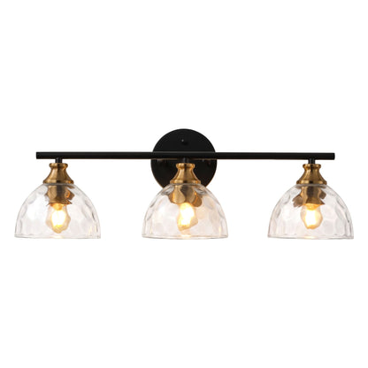 3-Light Matte Black Vanity Light with Textured Glass Shades