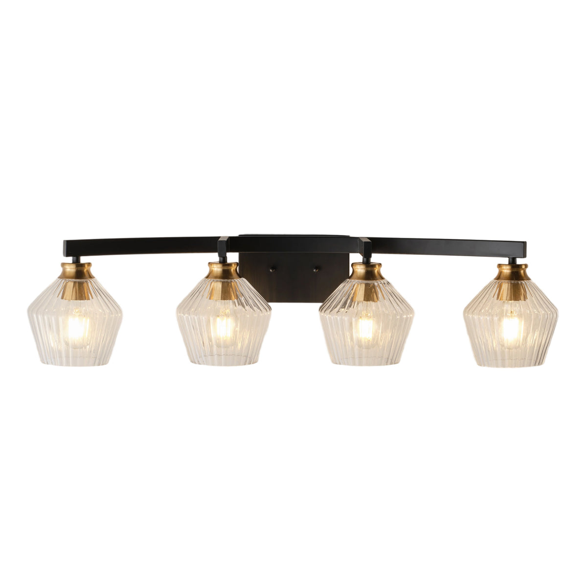 3-Light & 4-Light  Black Bathroom Vanity Light with Ribbed Glass