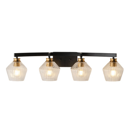 3-Light & 4-Light  Black Bathroom Vanity Light with Ribbed Glass