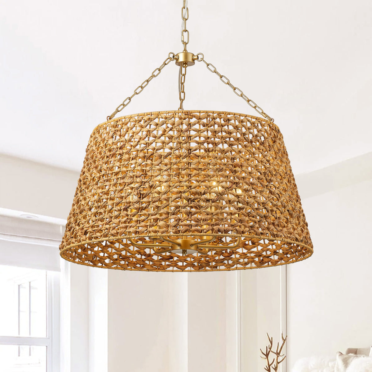 6-Lights Bell-Shaped Aquatic Plant Weaving Oversize Pendant Lighting