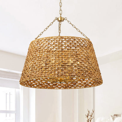 6-Lights Bell-Shaped Aquatic Plant Weaving Oversize Pendant Lighting