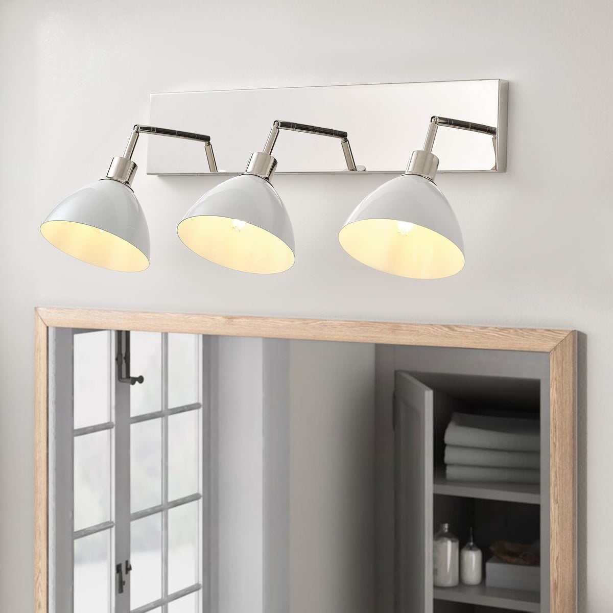 3-Lights Cream Round Shape Glass Shade Bathroom Vanity Lighting