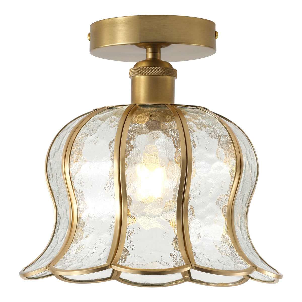 1-Light Green / Gold Semi Flush Mount Light Bedroom Glass Ceiling Light