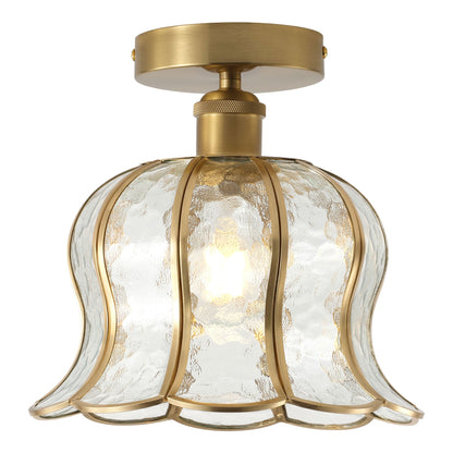 1-Light Green / Gold Semi Flush Mount Light Bedroom Glass Ceiling Light