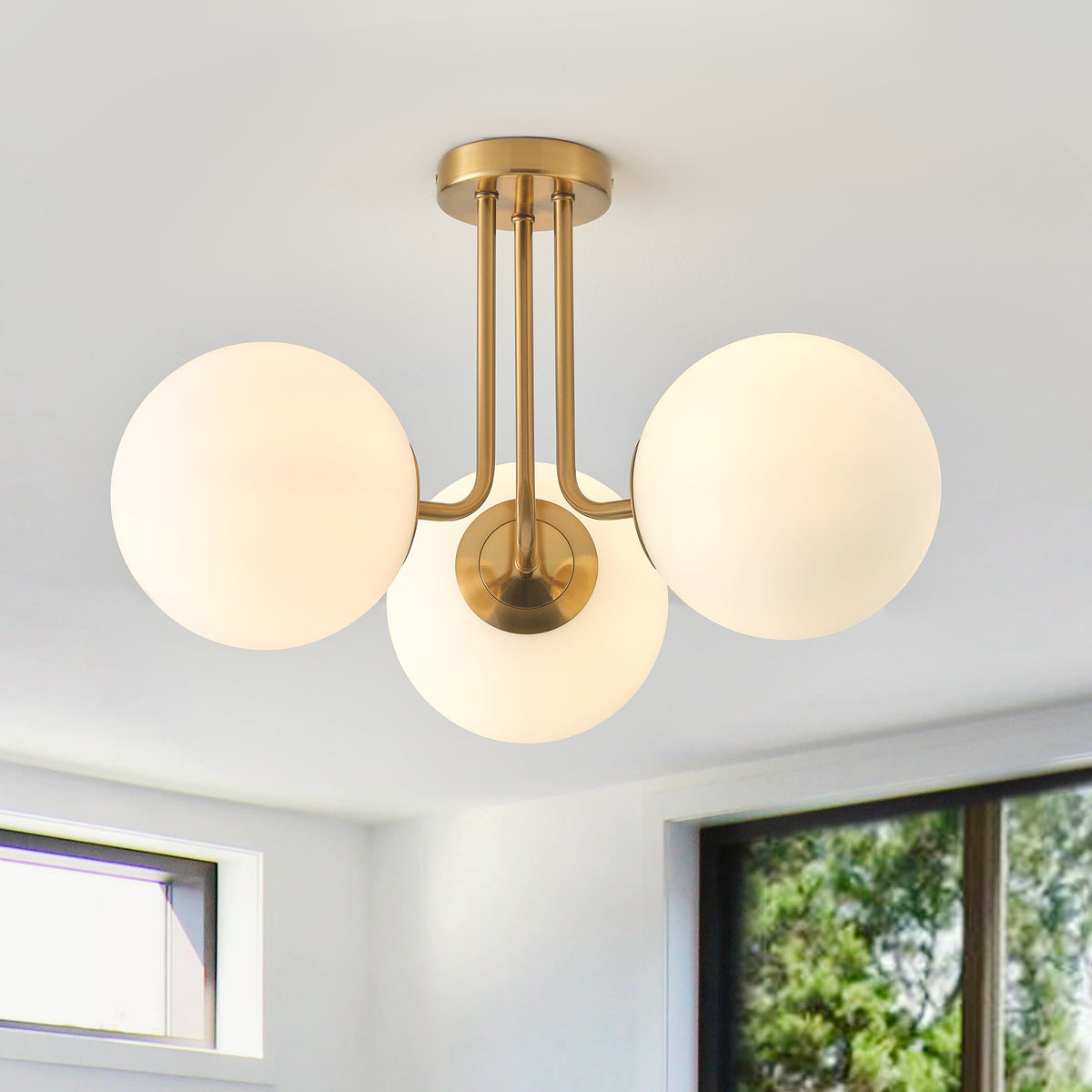 3-Lights Modern Globe Semi-Flush Mount Lighting