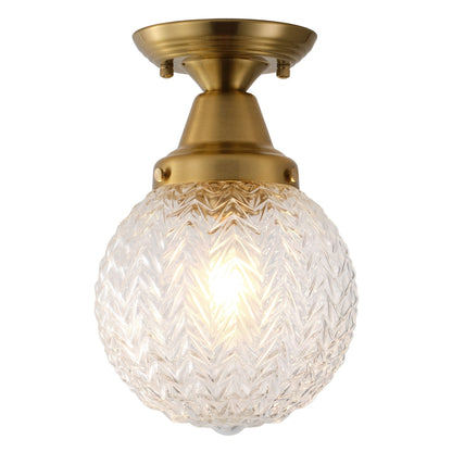 1-Light Clear Textured Glass  Semi Flush Mount Light