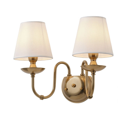 2 Light Vintage Wall Sconce With White Fabric Shade