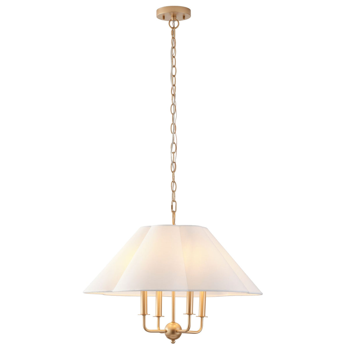 4-Light Gold Chandelier with White Fabric Shade