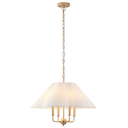 4-Light Gold Chandelier with White Fabric Shade