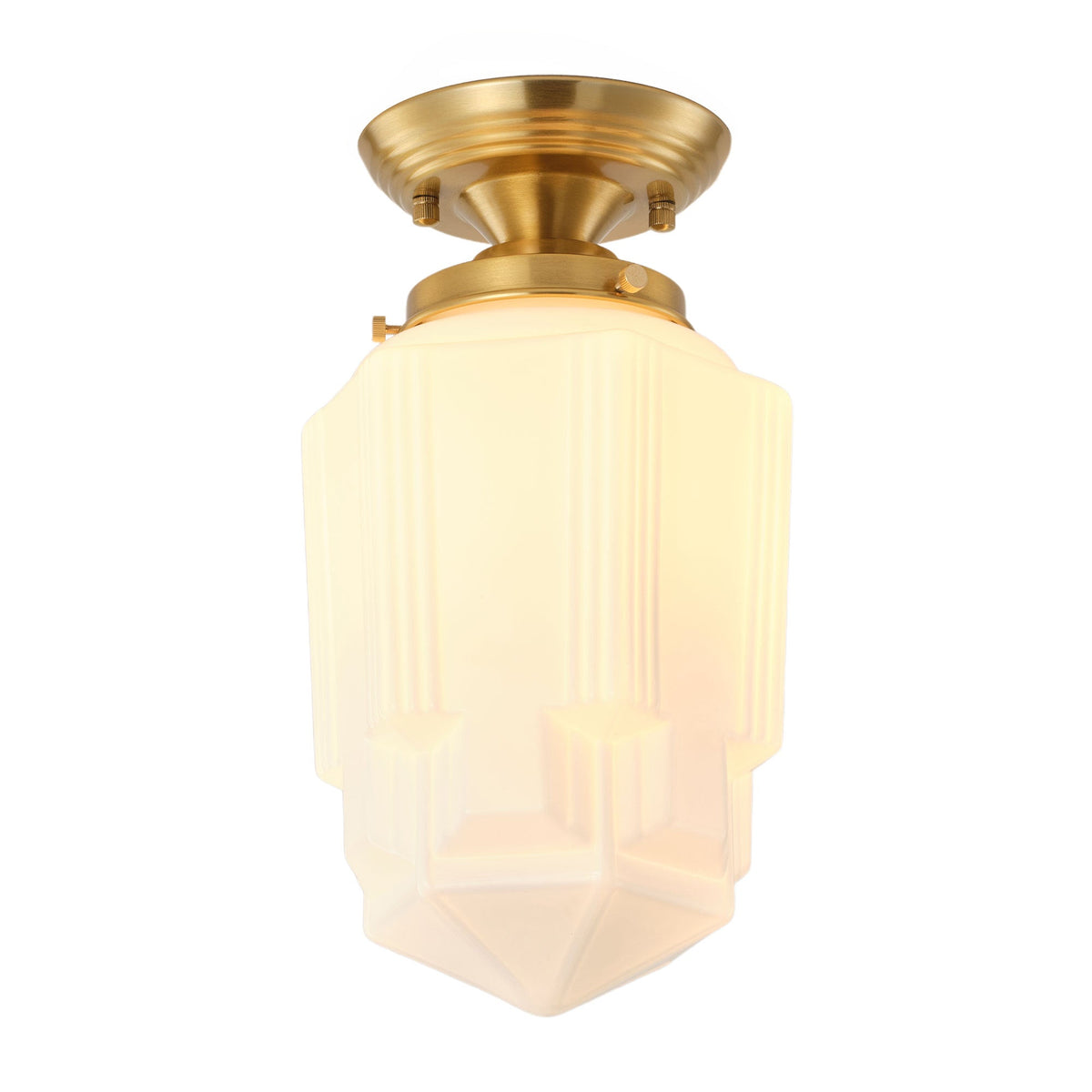 1 Light Semi Flush Mount Ceiling Light Opal Glass Brass