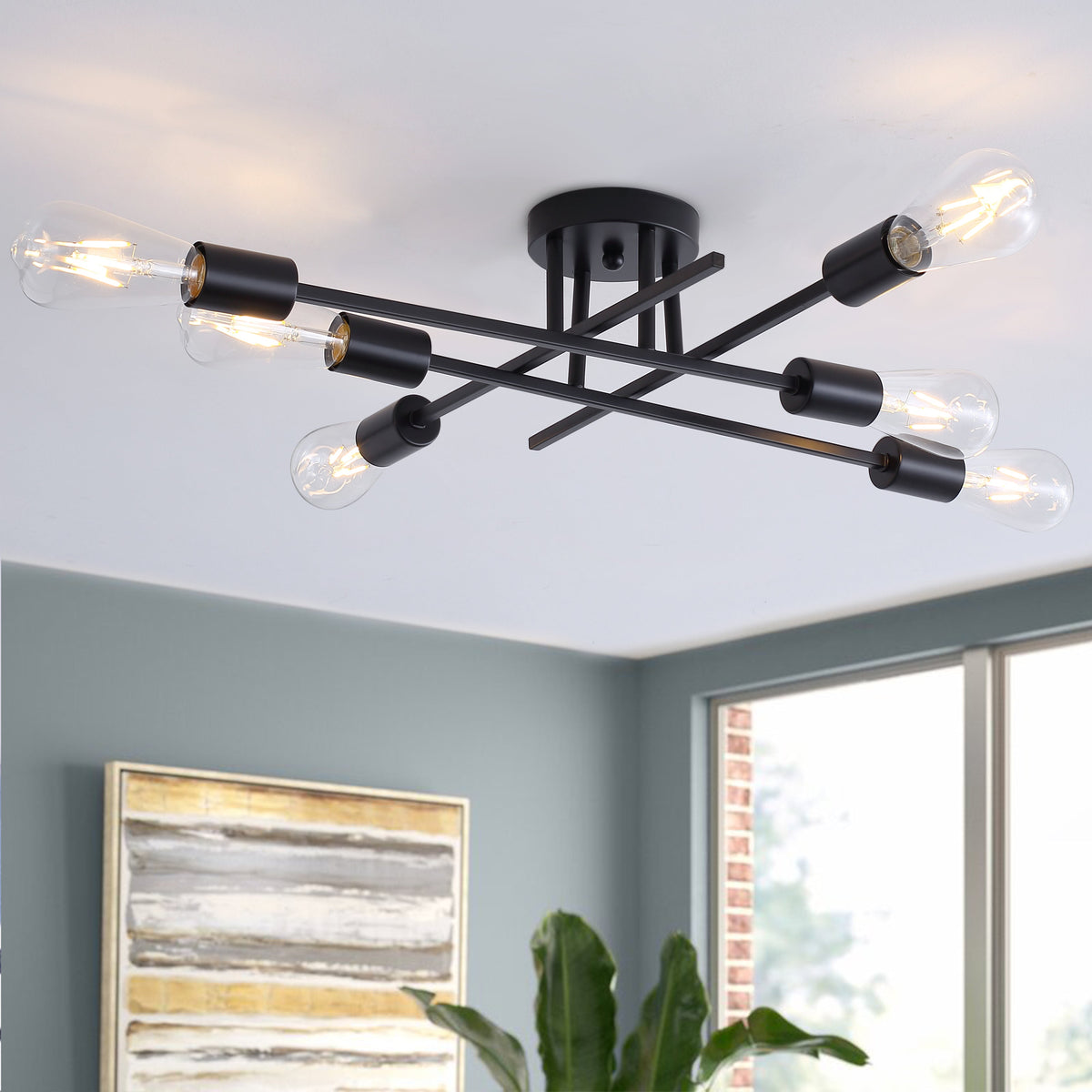 6-Lights Sputnik Semi-Flush Mount Lighting