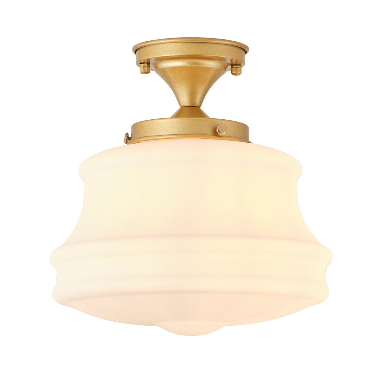 1-Light White Glass Semi Flush Mount Light Gold Fixture for Hallway Dining Room
