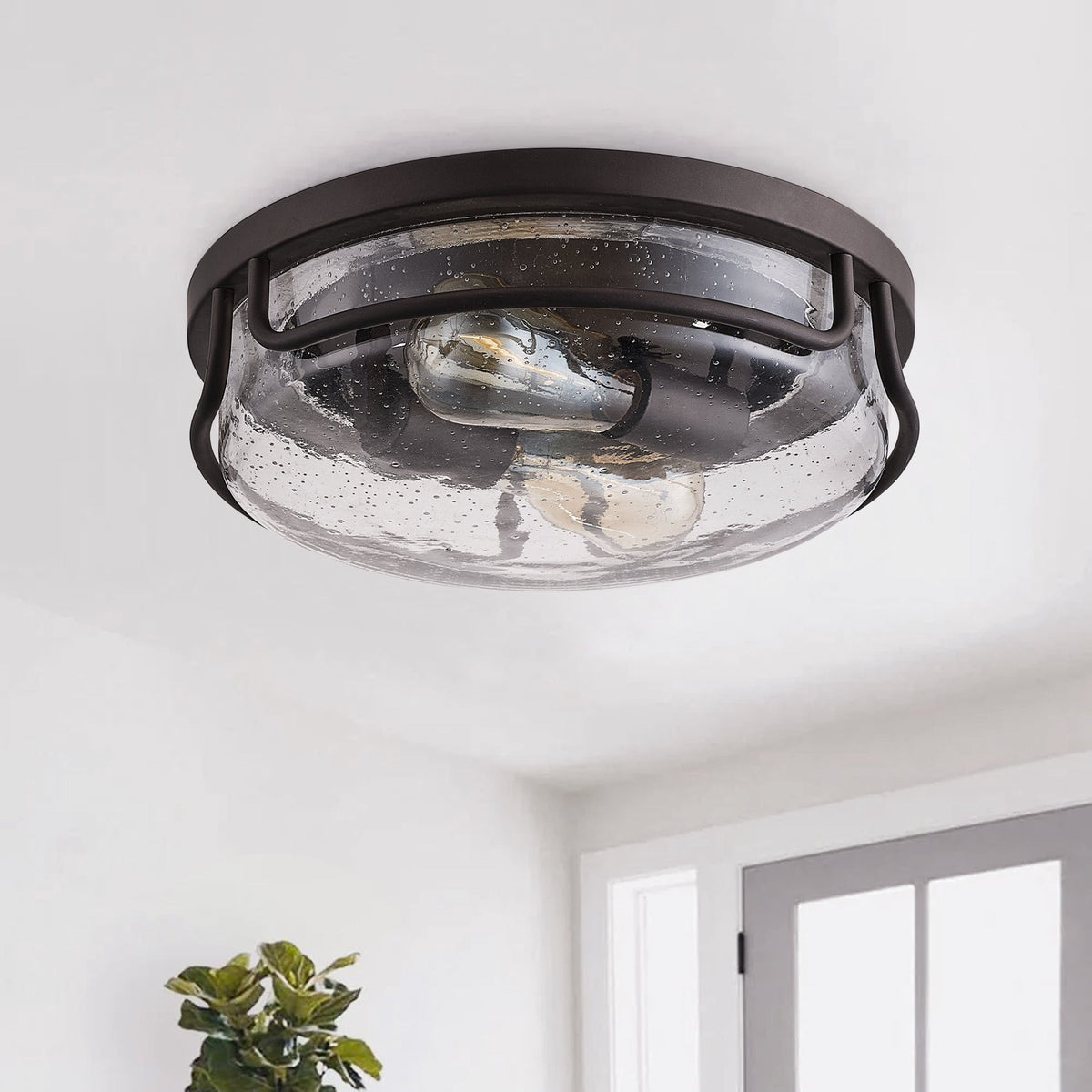 2-Lights Metal Frame with Glass Flush Mount Lighting