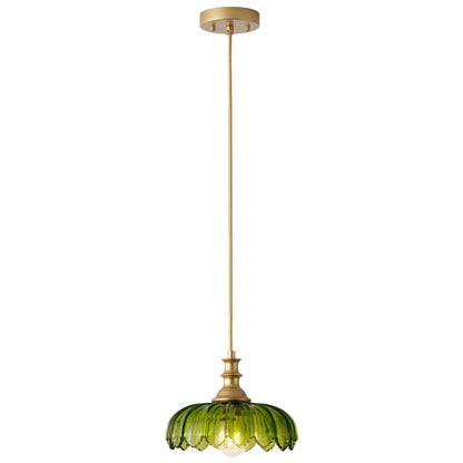 1-Light Amber/ Green/ Clear Vintage Petal Glass Pendant Light