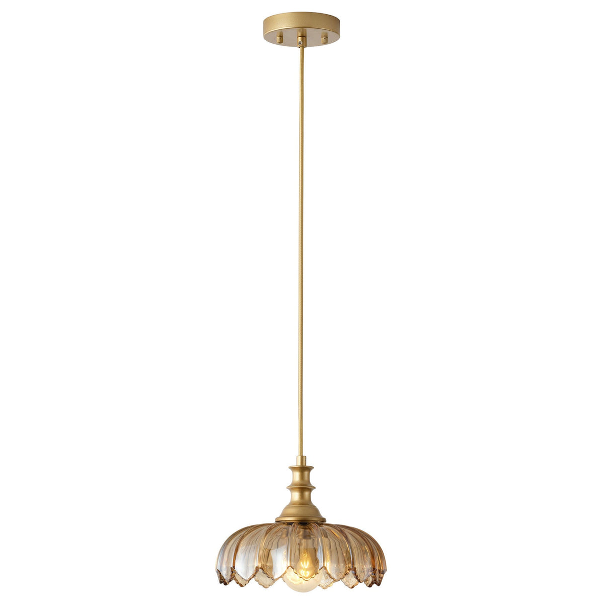 1-Light Amber/ Green/ Clear Vintage Petal Glass Pendant Light