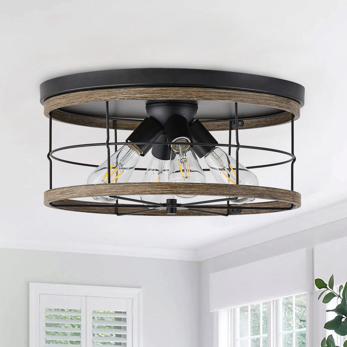 4-Lights Round Metal Frame Openwork Design Flush Mount Lighting