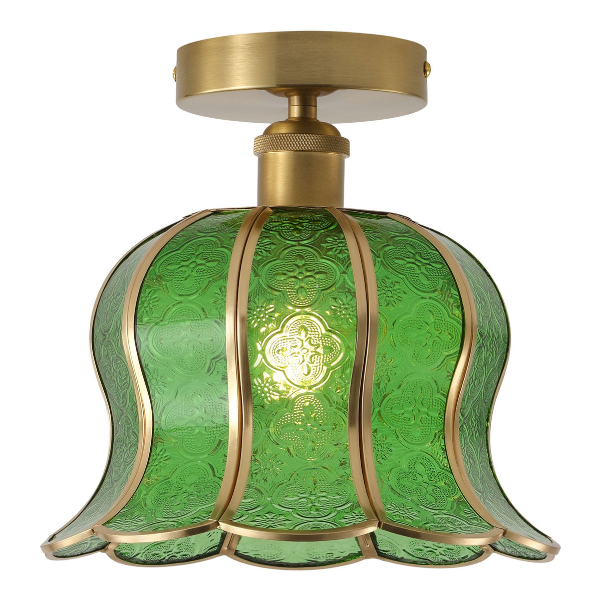1-Light Green / Gold Semi Flush Mount Light Bedroom Glass Ceiling Light