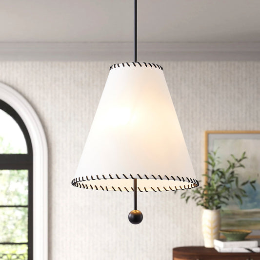 3-Light Off-White Fabric Shade Pendant Lighting