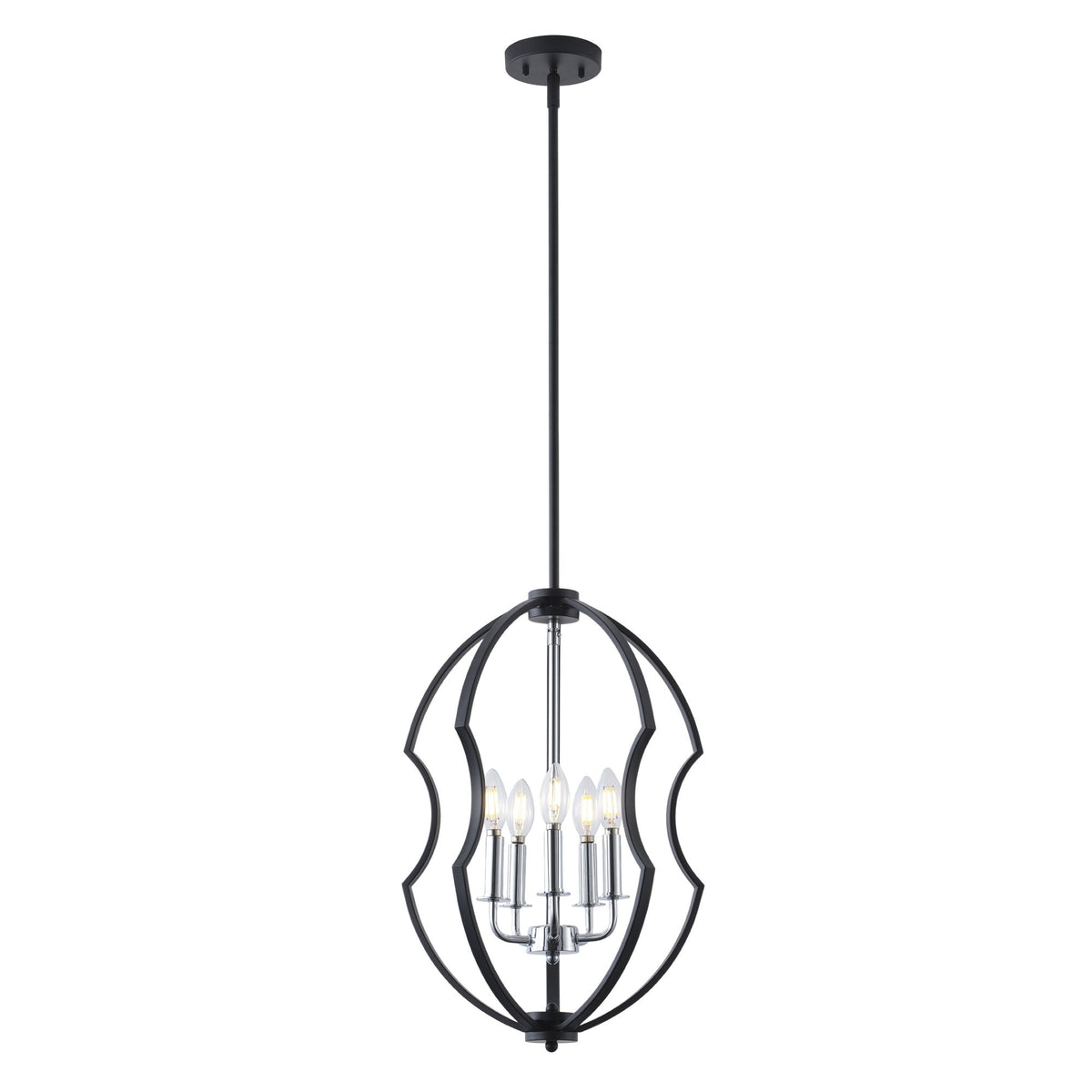 5-Light Black Farmhouse Cage Chandelier for Dining Room