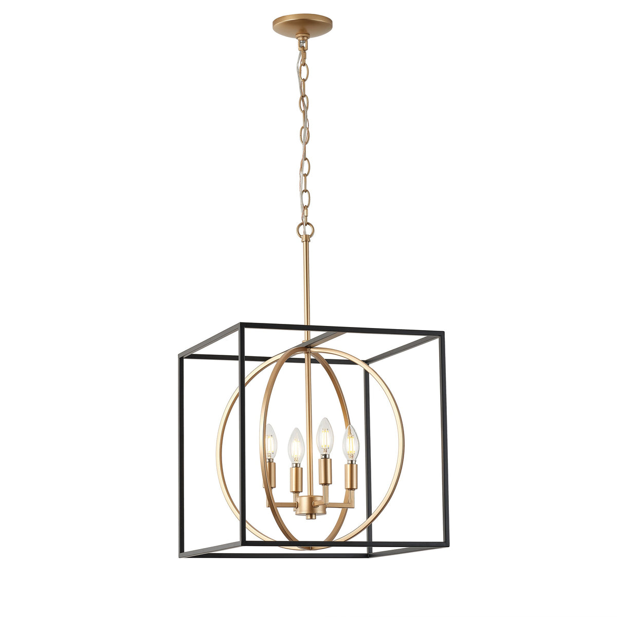 4-Light Farmhouse Pendant Chandelier with Cube Frame