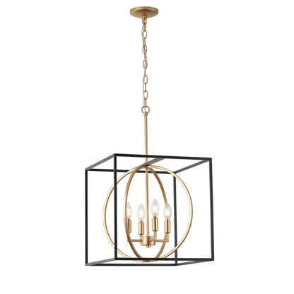 4-Light Farmhouse Pendant Chandelier with Cube Frame