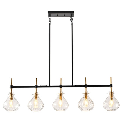 5-Light Linear Kitchen Island Chandelier with Clear Glass