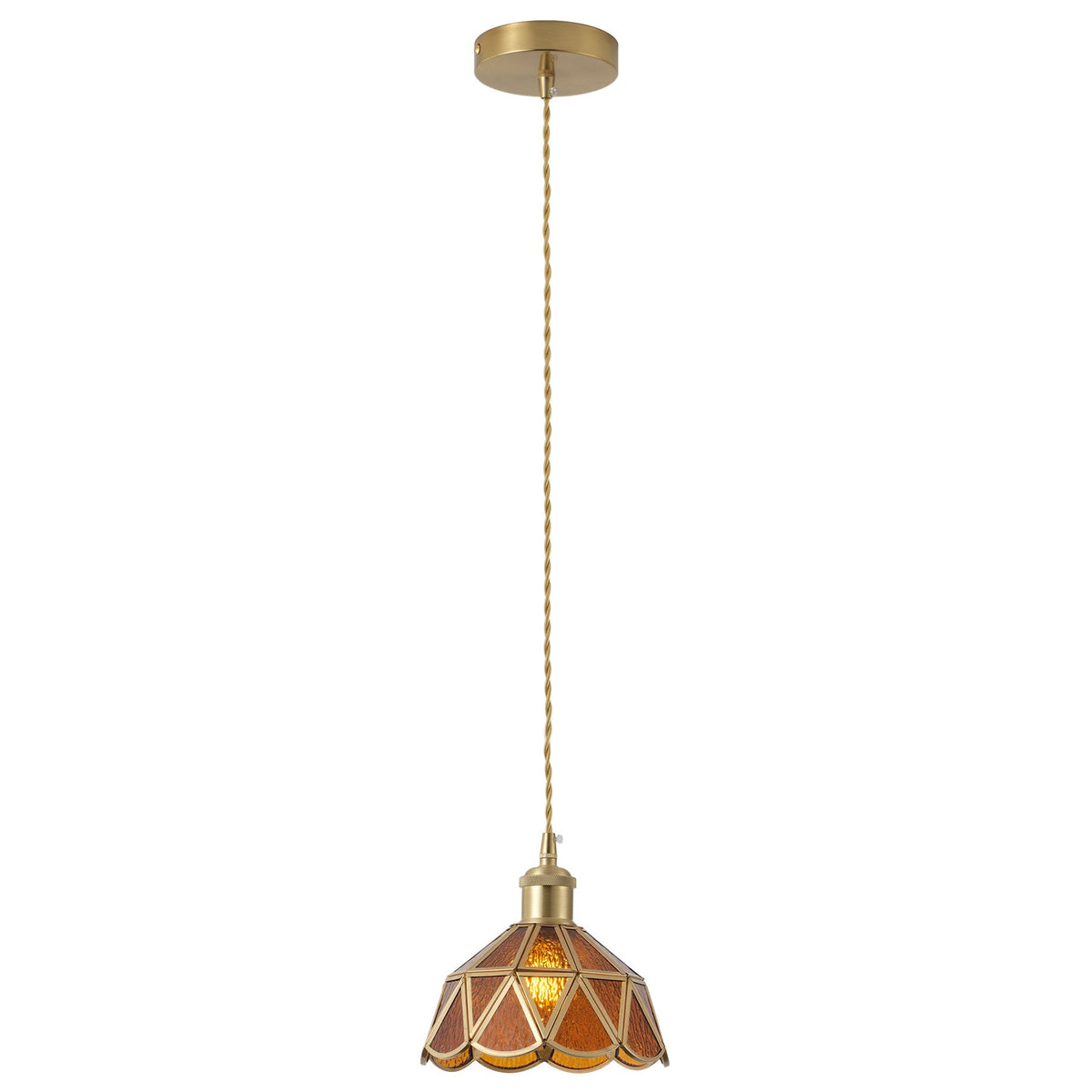 1 Light Tiffany Style Amber Glass Pendant Light