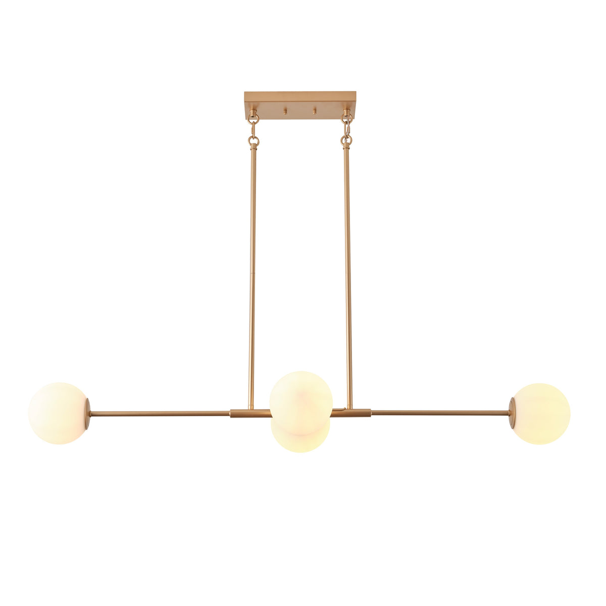 4-Light Gold Linear Chandelier with Opal Glass Globes for Dining Table