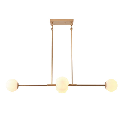4-Light Gold Linear Chandelier with Opal Glass Globes for Dining Table