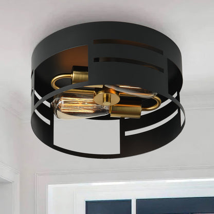 2-Light Simple Black Hollow Out Flush Mount Lighting