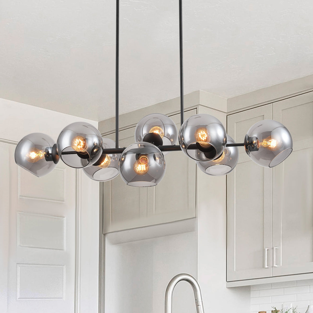 8-Lights Smoke Gray Spherical Kitchen Island Lights