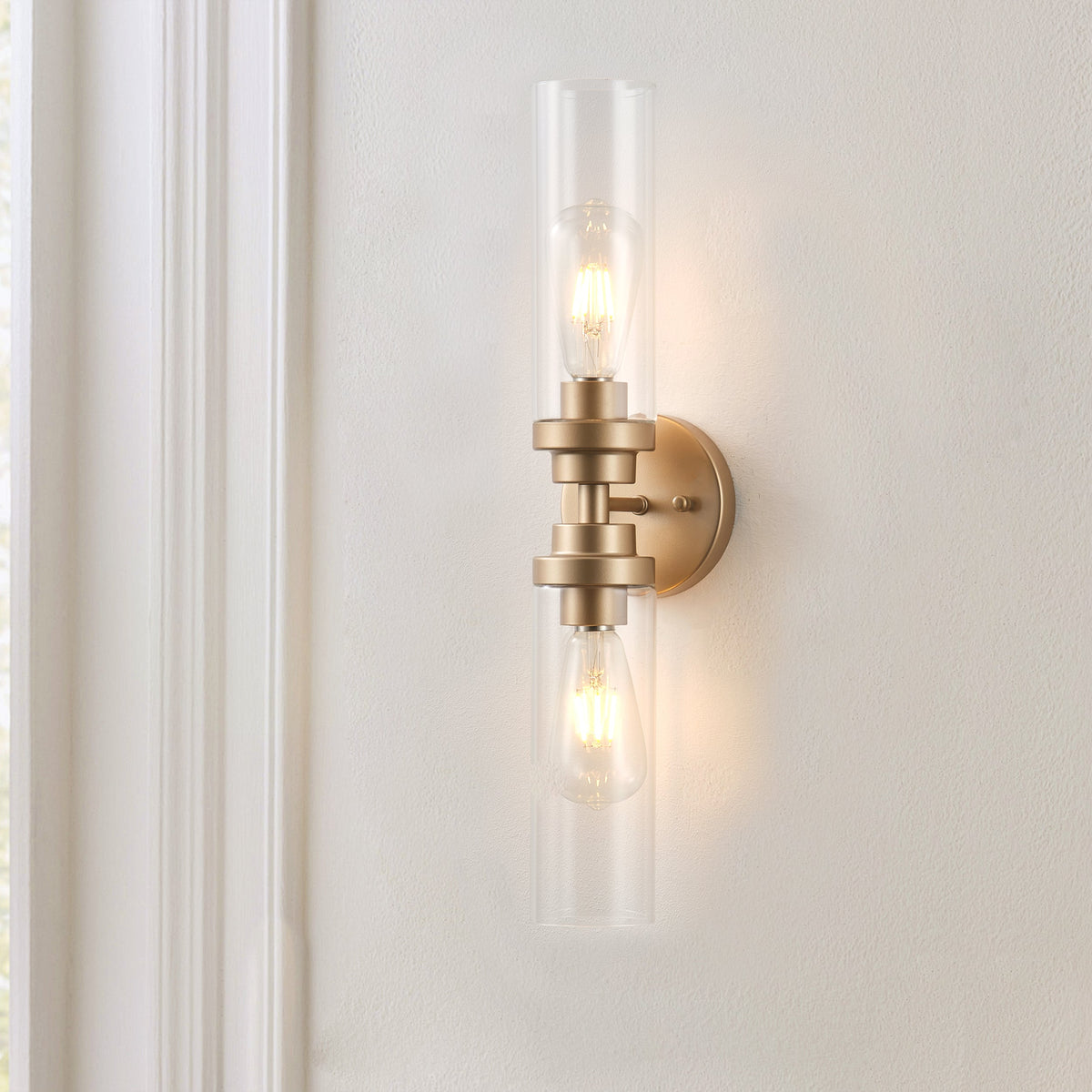 2-Light Clear Glass Cylindrical Shade Wall Sconces