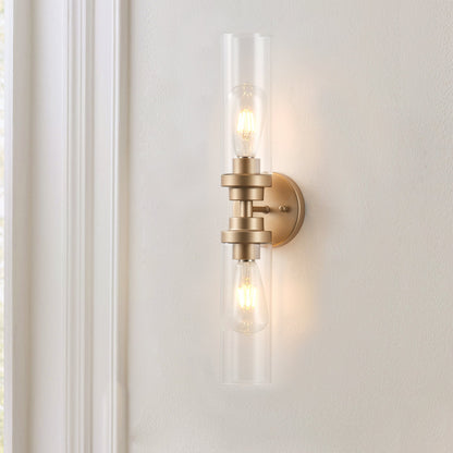 2-Light Clear Glass Cylindrical Shade Wall Sconces