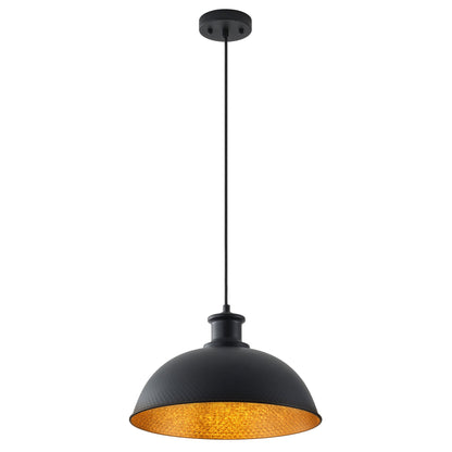 1-Light Black Exterior Gold Interior Bowl Pendant Light