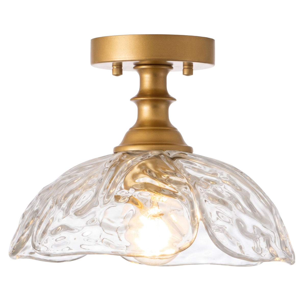 1-Light Gold Petal Glass Semi Flush Mount Light