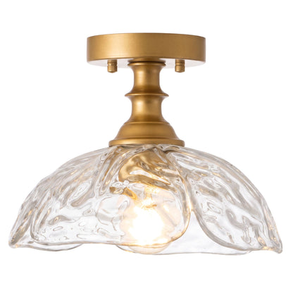 1-Light Gold Petal Glass Semi Flush Mount Light