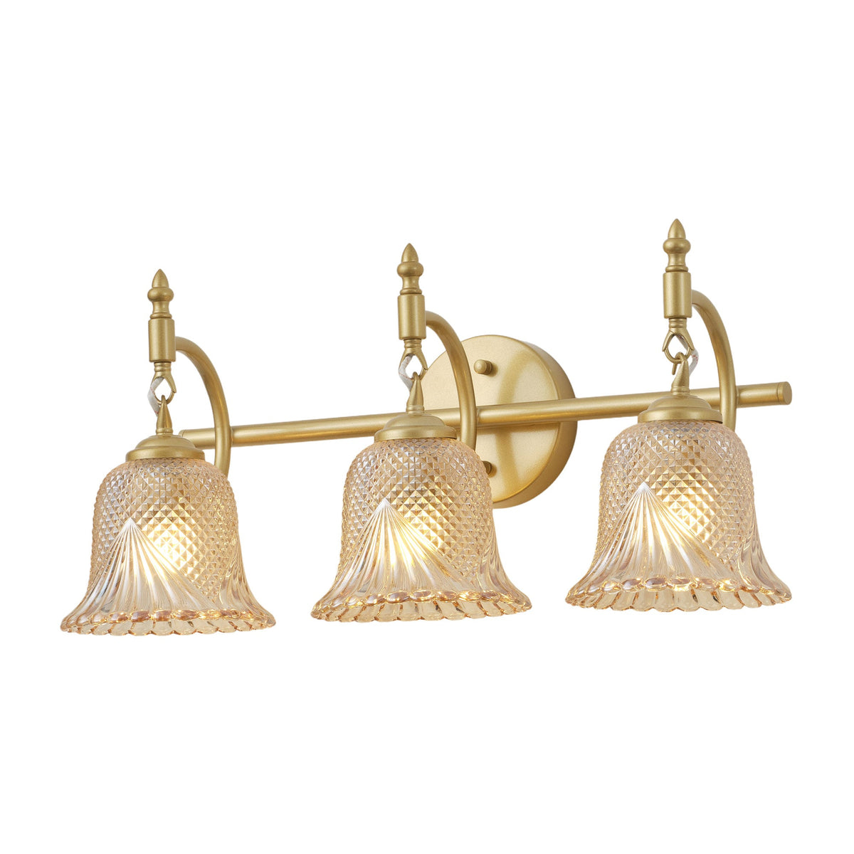 3 Light Gold Vanity Light With Amber Glass Shades